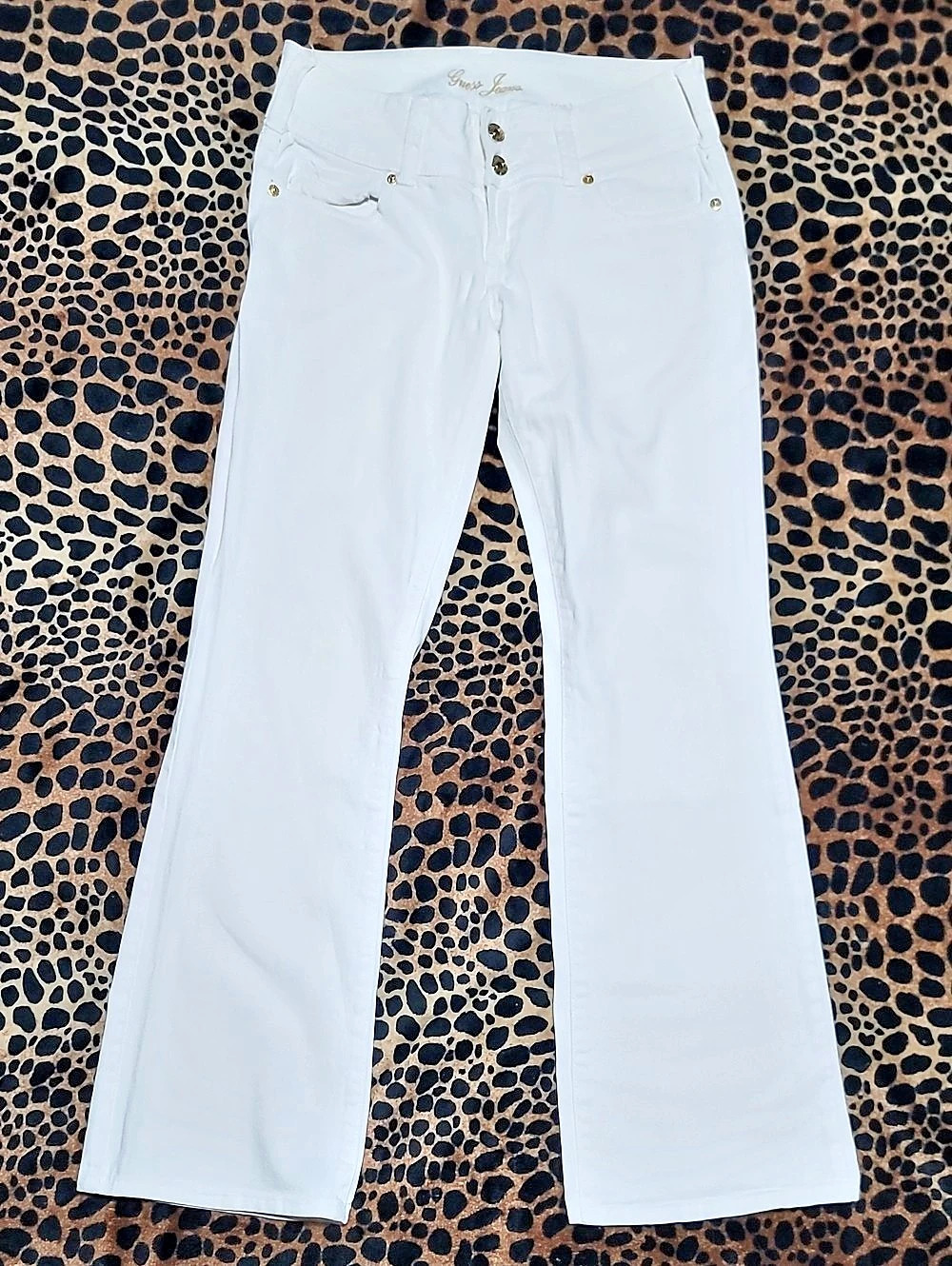 Guess Faye Sailor Flared Jeans White Waist 27